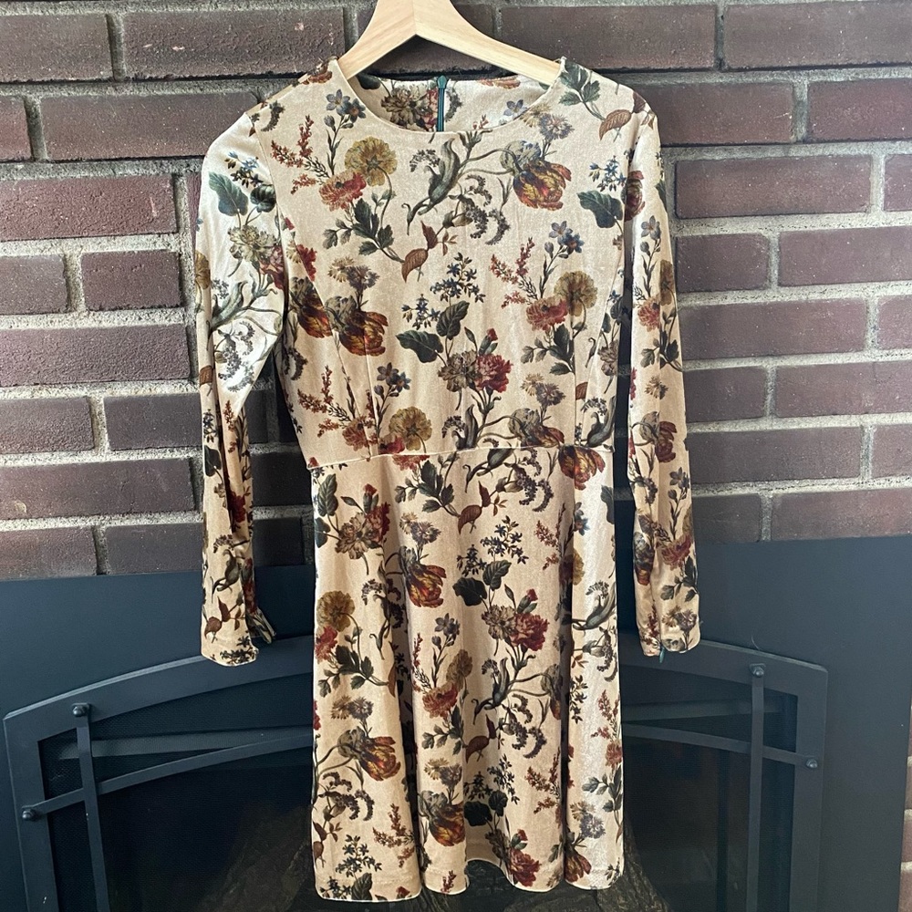 Gold floral velvet dress